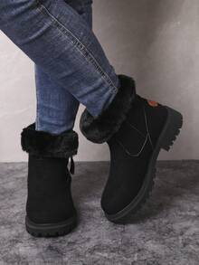 Botas cortas de nieve para mujer, zapatos versátiles y cálidos, estilo occidental, botas negras