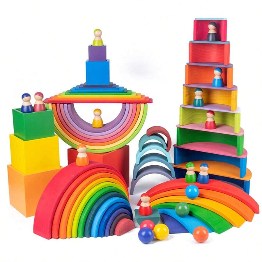 Juguetes de bloques de construcción apilables arcoíris para niños, bloques de construcción creativos, juguetes de desarrollo cerebral, juego abierto, regalo para niños, regalo de cumpleaños