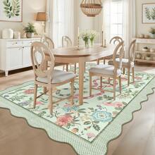 1Pcs Room Decor Modern Washable Scalloped Floral Snake Area Rug For Living Room Indoor Bedroom Foldable Floor Mats, Soft Low Pile Non Shedding Carpets For Offices Non-Slip Runner For Hallway Dorm - Green - View 6