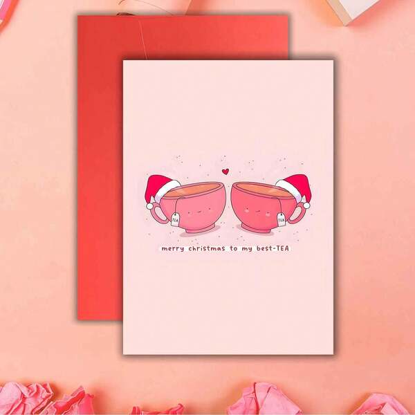 Cartão de Natal fofo - Cartão de Natal para melhores amigos, Cartão de Natal, Cartão de ilustração feito à mão