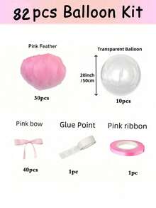 82pcs Transparent Balloons With Pink Feathers And Bow Decorations, Perfect For Birthday Parties, Weddings, Engagements, Bridal Showers, Valentine's Day, Anniversaries, Baby Showers, Room Decorations - 透明的 - 查看 3
