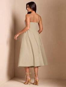 Women's Solid Color Strapless Dress, Inspired By Vintage Style, With A Shaping Bustier Design, Suitable For Everyday Wear Or As A Special Occasion Dress. - 卡其色 - 查看 2