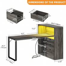 Modern 55 Inch L Shaped Desk Office Desk With 3 Drawers & Power Outlets, LED Corner Gaming Computer Table With Adjustable Shelf, For Office, Study Room - Xám - Xem 6