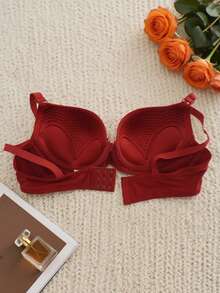 Sujetador de mujer, copa B, paquete de 6, 6 colores, cómodas copas de masaje, ajuste de tres botones, tirantes ajustables, decoración de lazo, sujetador de rayas de color sólido sexy y cómodo. - Multicolor - Ver 5