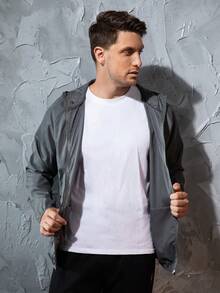 男士轻便夹克户外休闲风衣防水超轻纯色夹克骑行长袖外套 - 灰色 - 查看 6