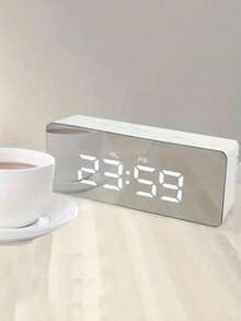 1/2pcs Mini Glow-In-The-Dark Mirror LED Digital Alarm Clock, USB Powered LED Display Electronic Clock Showing Temperature, Date, Sleep Mode, 12/24 Hour, Home Decor, Bedroom Decor, Adjustable Brightness (Batteries Not Included) - Multicolor - View 6