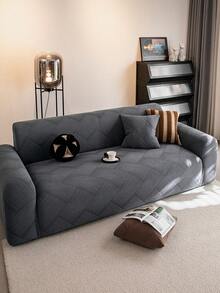 1 件提花纯色弹力全覆盖沙发套，简约风格，宠物友好，防滑防脏防刮，适合所有季节，可机洗，节日和家居装饰防尘罩 - 深灰色 - 查看 8