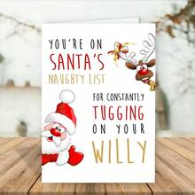 1pc Humorous Christmas Greeting Card, Santa & Reindeer Naughty List Design, Paper Holiday Card, With Envelope, For Friends, Family, Teachers, Students, Neighbors, Universal Recipient, Christmas & Special Occasions - Multicolor - View 4