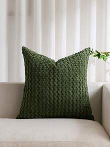 1个橄榄绿波西米亚条纹抱枕套（不含枕芯），柔软灯芯绒纯色装饰方形枕套，适合度假、沙发、卧室、床铺，四季皆宜。