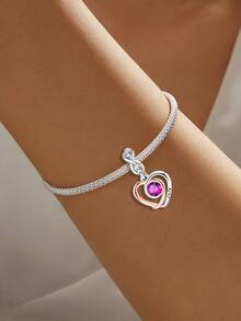 1个925纯银爱心月份吊坠，适合DIY手链，女士饰品 - 銀色 - 查看 10