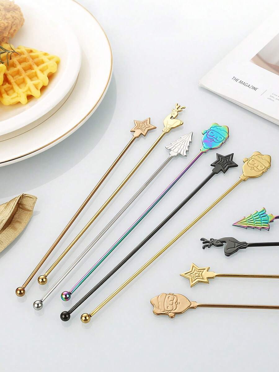 1pc Stainless Steel Christmas Element Cocktail Stirrer, Spherical Stainless Steel Coffee/Tea Mixing Spoon