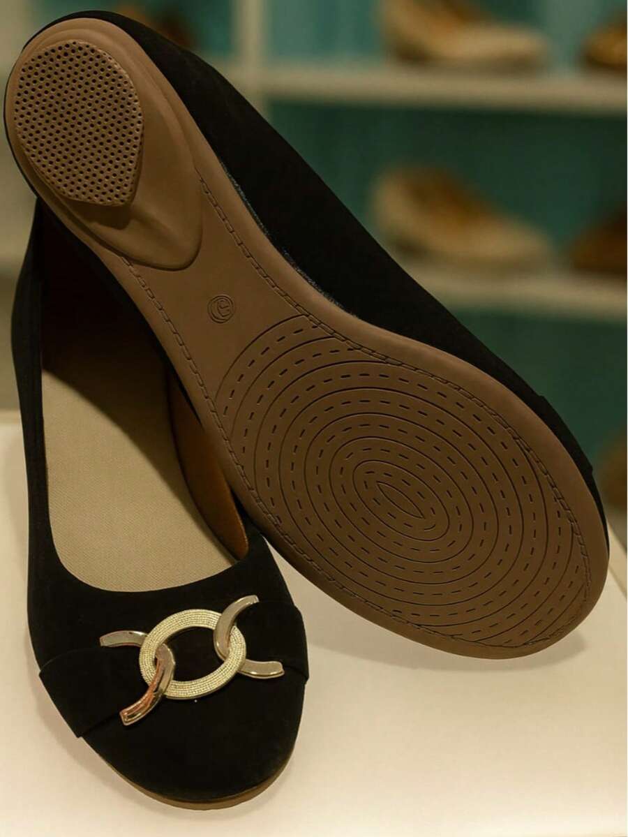 Women's Round Toe Flat Shoes, Black Soft - 黑色 - 查看 1