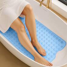 1pc Bath Mat - Lux Decor Non-Slip Durable PVC Tub Mat With Suction Cups And Drainage Holes - 40x16 Inches- For Shower And Bathtub Comfort, Roll-Up Storage, Home Decor, Back To School, Graduation Gifts-, Spring Cleaning Upgrade, Valentine's Day Spa Feel, Safety First, Quick Dry Surface, Mold Resistant, Easy Clean, Comfortable Standing, Shower Essential, Bathtub Safety, Bathroom Upgrade, Daily Use Mat, Home Basic, Family Use, Everyday Living - 淺藍 - 查看 12