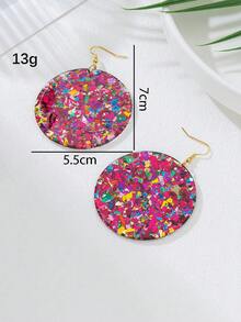 1 Pair Retro Geometric Round Multicolor Glitter Dangle Earrings For Women, Versatile Accessory For Vacation, Party, Gift - Hot Pink - View 4