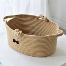 Inwagui 1 Stück minimalistischer gewebter Aufbewahrungskorb für Katzen- und Hundespielzeug, künstlerischer Dekorationskorb mit Knotengriff für Schreibtisch und Kosmetikorganisation, Kleinigkeiten, Schreibwaren, Badezimmerorganisation