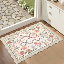 1Pcs Room Decor Modern Washable Scalloped Floral Snake Area Rug For Living Room Indoor Bedroom Foldable Floor Mats, Soft Low Pile Non Shedding Carpets For Offices Non-Slip Runner For Hallway Dorm - 米色 - 查看 2