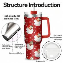 1pc40oz Stainless Steel Insulated Car Cup, Red Santa Claus Head Portrait, Super Festive Atmosphere, A Good Choice For Personal Use Or Giving As A Gift, Meets Daily Drinking Needs, Can Only Be Hand Washed, Holiday Gift.