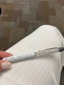 2 Stück Kristall Kugelschreiber, personalisierter Hochzeits-Kristall-Kugelschreiber, individuell mit Herz oder Eheringmotiv per Laser graviert für Ihre Hochzeitsgäste, personalisierter blauer Tinte Kugelschreiber in Weiß & Silber mit individueller Gravur für Hochzeit und Unterschriften, Premium Signatur Ehe Kugelschreiber