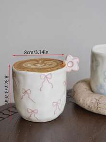 1pc 270ml Cute 3D Floral Ceramic Mug With Handle & Bow Decor, Suitable For Coffee, Latte, Breakfast, Gift