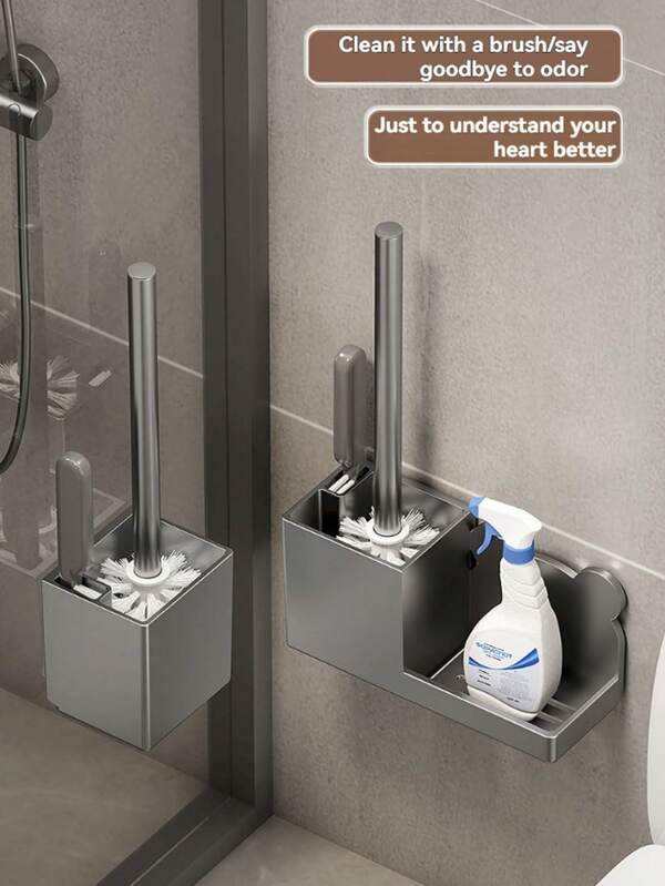 1set Toilet Brush With Holder, Wall-Mounted Long Handle Toilet Cleaning Brush, Flexible Toilet Brush, Reaching All Corners, Bathroom Cleaning Brush, Hotel Cleaning Supplies Bathroom Decor Fall Decor