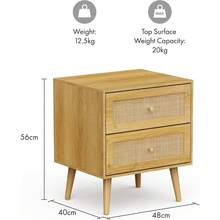 Bedside Table For Bedroom - Scandi Style Natural Rattan 2 Drawer Nightstand With Metal Handle And Tapered Legs - Boho Look Side Table For Living Room, Cane Bedside Cabinet For Bedroom Storage - 1 - View 3
