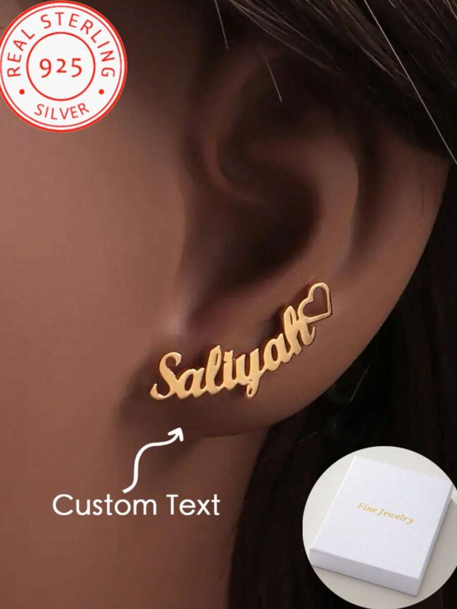 925 Silver Customized Heart Earrings. Personalized Jewelry Gifts For Mother's Day, Valentine's Day, Christmas, Birthdays And Anniversaries - Elegant Minimalist Design!