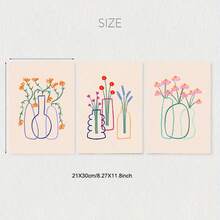 Frameless, 3 Pieces/Set Of Minimalist Lines, Plants, Flowers, Wall Art Decorative Paintings, Abstract Plant Flower Art Canvas Posters, Modern Prints, Room Decorative Hanging Paintings, Living Room Art Decorative Illustrations, Modern Home Wall Art Decorative Prints, Ideal Home Gift Creativity, Suitable For Living Room Study Bedroom Corridor Art Decorative Paintings