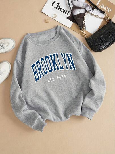 Sudadera hoodie con gorro básica mujer dama  estampado grafico nombres de cuidades brooklyn new york color azul diseño juvenil moderno caliente frío uso diario | buena calidad | Textura Suave