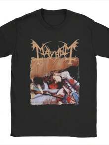Rock Mayhem Band Vintage Punk Men's T Shirt Death Metal Hipster Tee Shirt Short Sleeve Round Neck T-Shirt Pure Cotton Clothes - màu đen - Xem 1