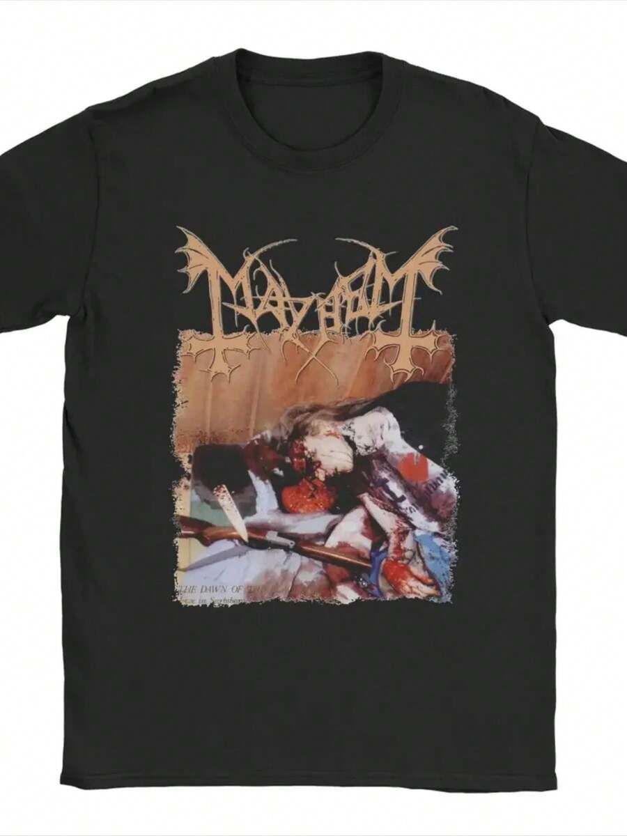 Rock Mayhem Band Vintage Punk Men's T Shirt Death Metal Hipster Tee Shirt Short Sleeve Round Neck T-Shirt Pure Cotton Clothes - màu đen - Xem 1