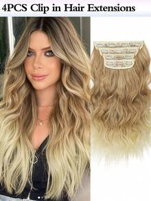 Clip-In Long Wavy Hair Extensions (20 Inch, 4PCS) - Soft & Natural Synthetic Fiber, For Women