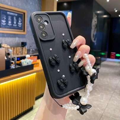 1 Piece Pink Bow Pearl Belt Chain All-Inclusive Anti-Fall Mobile Phone Case Compatible With IPhone 16/15 PRO MAX/15 PLUS/15 PRO/15/14 PRO MAX/14 PLUS/14 PRO/14/13 PRO MAX/13 PRO/13/12 PRO MAX/12 PRO/12 PRO MAX/11 PRO/11/XS MAX/XR/XS/7/8 PLUS/ Transparent Shockproof Protective Cover