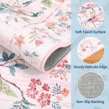 1PCS Room Decor Floral Peacock Modern Washable Low Pile Area Rug For Living Room Bedroom Contemporary Non Slip Large Rug Low Pile Stain Resistant Carpet For Classroom Dining Room Runner For Hallway Kitchen Enterway - 粉色 - 查看 8