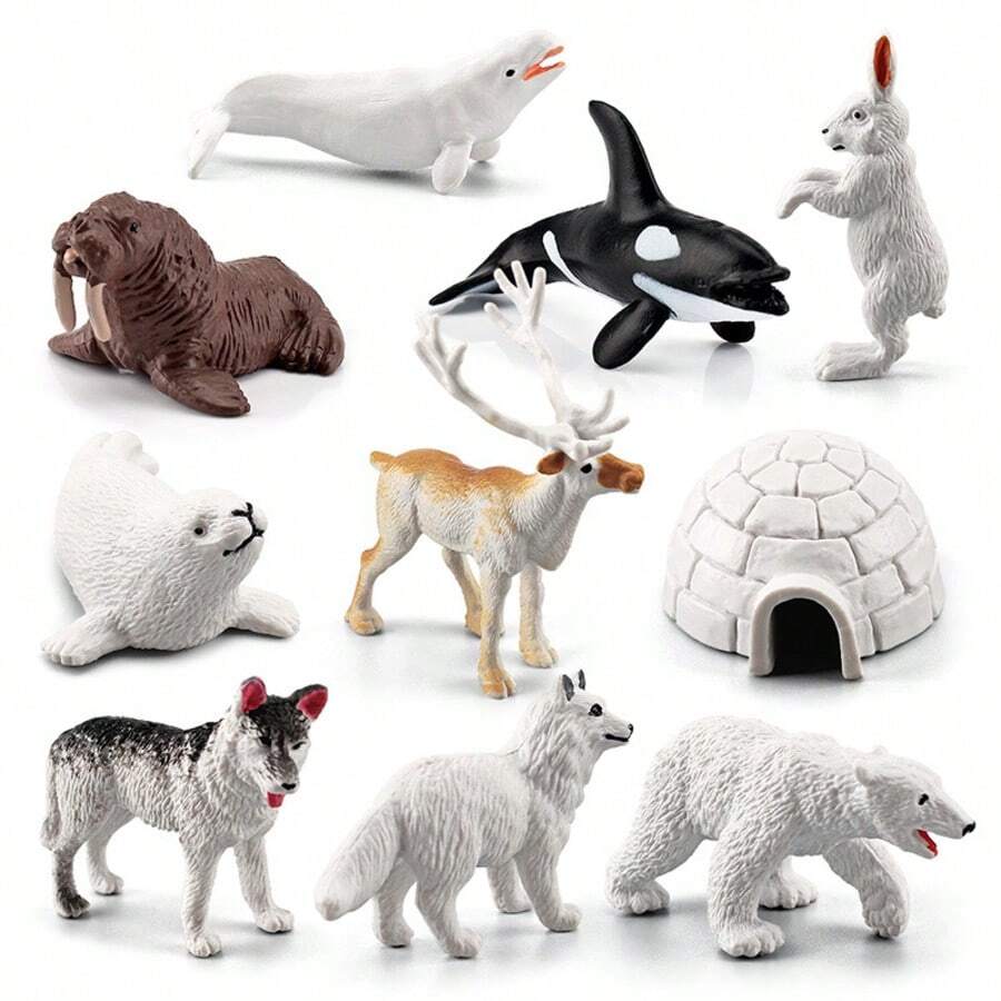 Miniature Simulation Animal Models, Arctic Winter Animals, Beluga Whales, Seals, Huskies, Decorative Toys, Photo-Taking Animal Models, Solid Plastic Arctic Models