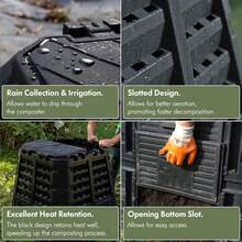 Compost Bin For Garden 480L – Composter With Slatted Design For Aeration, Rainwater Collection, Side Flap & Lid – Outdoor Compost Converter – Frost & UV Resistant - Black - Default - View 3