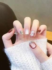 Bộ 10 móng tay giả ngắn tròn phong cách Kawaii mùa hè - Hình vuông ngọt ngào kiểu Nhật Bản với điểm nhấn vỏ sò, thiết kế kỳ nghỉ biển, móng giả gây sốt trên mạng cho mùa tựu trường & nghệ thuật làm móng tháng 7, phụ kiện làm móng thủ công. - Nhiều màu - Xem 3