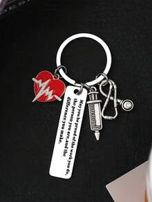 1pc Stainless Steel Electrocardiogram Keychain, Graduation For Nurse, Doctor, Colleague Halloween Accessories Teachers Day Christmas Gift Ideas