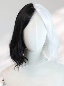 Halloween Costumes 10 Inch Short Body Wave Black And White Bob Wigs With Bangs For Women Synthetic Wig Natural Looking Daily Party Cosplay Use High Quality Natural Comfort Women's Wig Resistant Women's Elegant Wig For Beauty Holiday Essential - Black and White - View 4