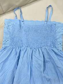 ANJO&M FASHlON Vestidos curto com renda forrado atrás com elástico tamanho M g gg  Simples - Azul - Visão 4