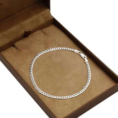 Pulseira Masculina Banhado A Prata 925 Grumet Fina 2mm Laminada