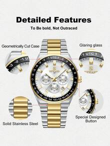 Reloj de cuarzo para hombres REWARD, estilo de moda de negocios, calendario de cronometraje, manecillas luminosas, multifuncional, de alta calidad, diseño clásico, correa de acero inoxidable - Multicolor - Ver 4