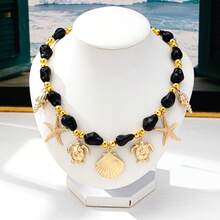1pc French Style Ocean Element Faux Pearl Beaded Shell & Starfish Necklace For Women - Gold Baroque Necklace - View 3