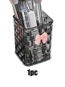 2pcs Transparent Desktop Organizer Box With Decorative Pink Bowknot,Clear Acrylic Desk Organizer,Bathroom Storage Box Toothbrush And Toothpaste Box,Desktop Pen Holder,Clear Acrylic Desktop Organizer,Luxurious Rattan Textured Desktop Storage Box,Multifunctional Organizer Rack,Pen Holder And Storage Case, Ideal For Back-To-School Supplies, Office, Dormitory,And Desk Essentials,1pc