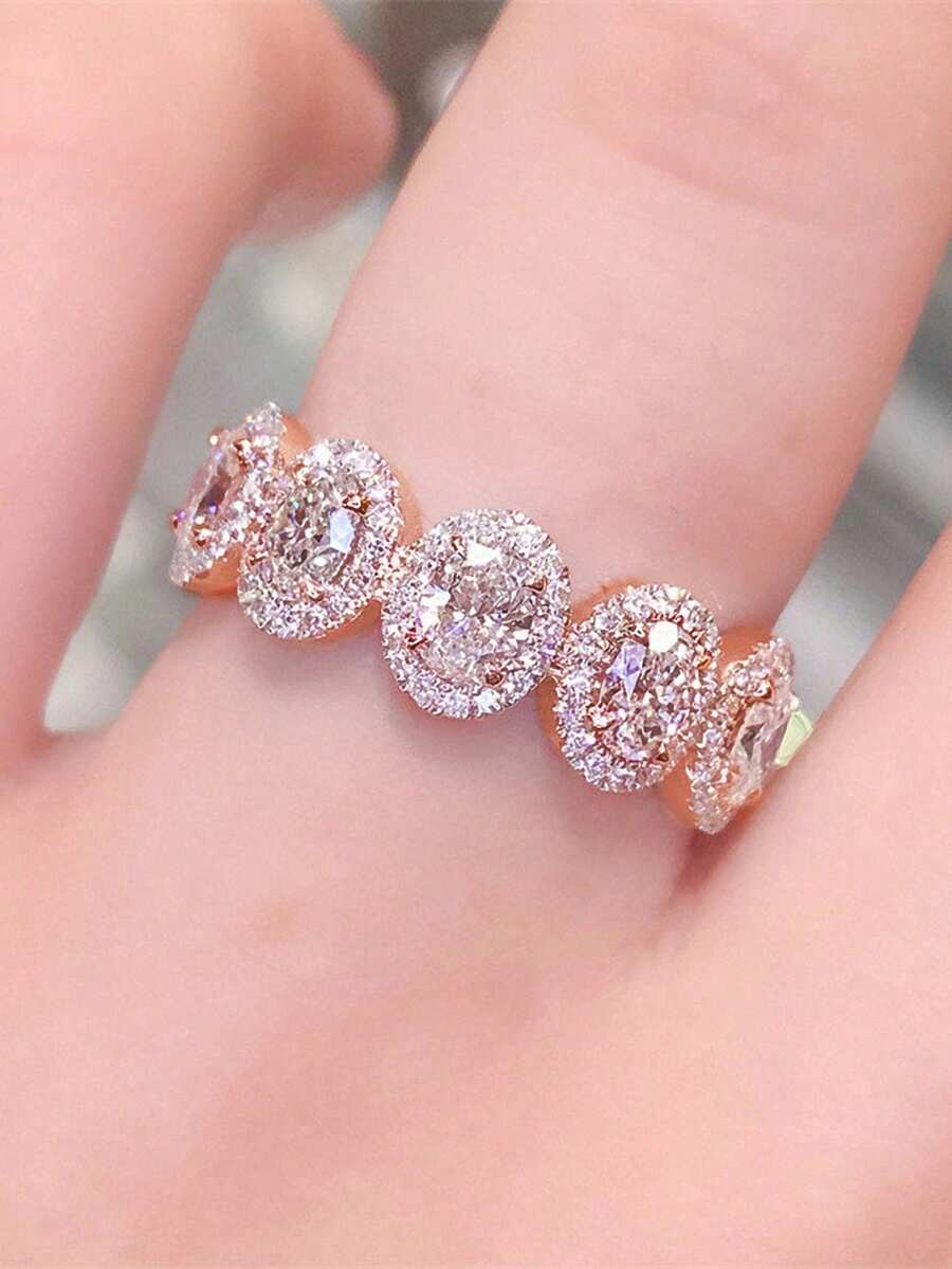 1枚时尚立方氧化锆戒指，女士结婚纪念日珠宝礼物