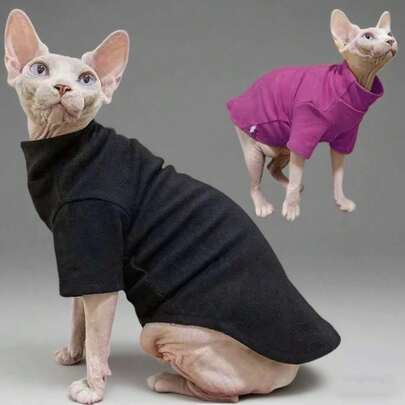 Ropa de invierno cálida para gatos Sphynx - Sudadera con cuello alto de tela de felpa, chaqueta transpirable para perros pequeños y medianos/Chihuahua, camisa suave y acogedora para resistencia al frío y al viento en otoño e invierno