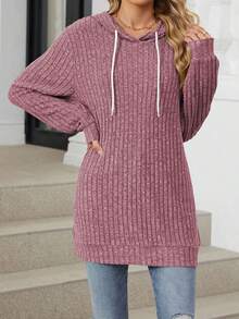 Women's Fall Casual Hoodies Solid Color Ribbed Long Sleeve Loose Sweatshirt Streetwear