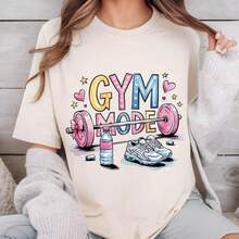 Pure Cotton Gym Mode On T-Shirt, Funny Fitness T-Shirt, Motivational Workout T-Shirt, Fitness T-Shirt, Workout Clothes, Gym T-Shirt, Gift For The Gym - 白色 004 - 查看 2