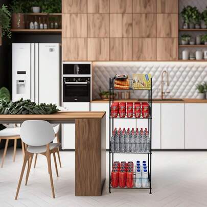 Water Bottle Organizer Rack 4 Tier Free Standing Bottled Water Storage Organizer For Floor, Metal Beverage Soda Can Dispenser Shelf Holder Stand For Kitchen Pantry Office