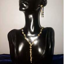 2 件套奢华水钻镶嵌项链和耳环套装，优雅设计，适合女性婚礼、派对和节日