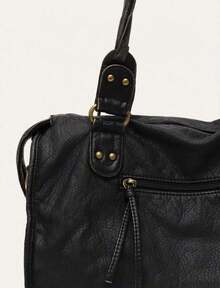Women's Unisex Design Retro Slouchy Cool Street Style Washed PU Vegan Leather Zipper Closure Multi Functional Pockets Braid Decor Brush Off Color Large Capacity Tote Handbag Fits 13' Laptop Adjustable Long Strap Crossbody Shoulder Bag Daily Commute College Overnight Travel Outings, Bohemia Style Bag For Women, New Fashionable Big Bags For Women, New Arrival Tote Bags For Woman - 黑色 - 查看 3